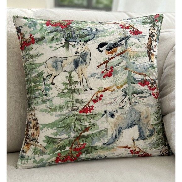 Pottery Barn Other - Pottery Barn Winter Forest Oversized Euro Pillow Sham Watercolor Woodland Deer